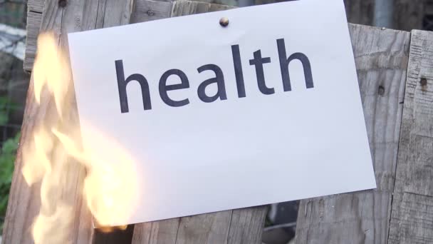 Flammendes Wort Gesundheit — Stockvideo