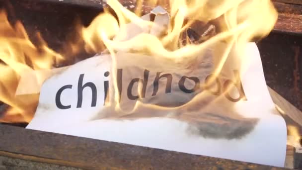 Flaming word childhood — Stock Video