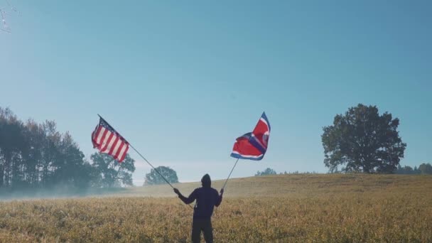 Amerika en Noord-Korea vlag — Stockvideo