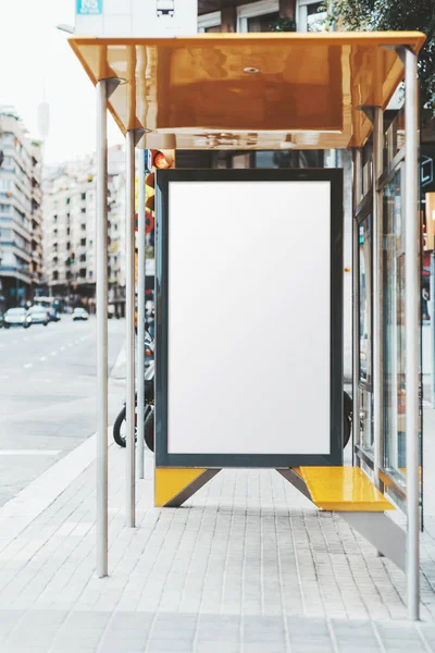 Billboard Placeholder Template City Bus Stop Highway Vertical Blank Advertising — Stock Photo, Image