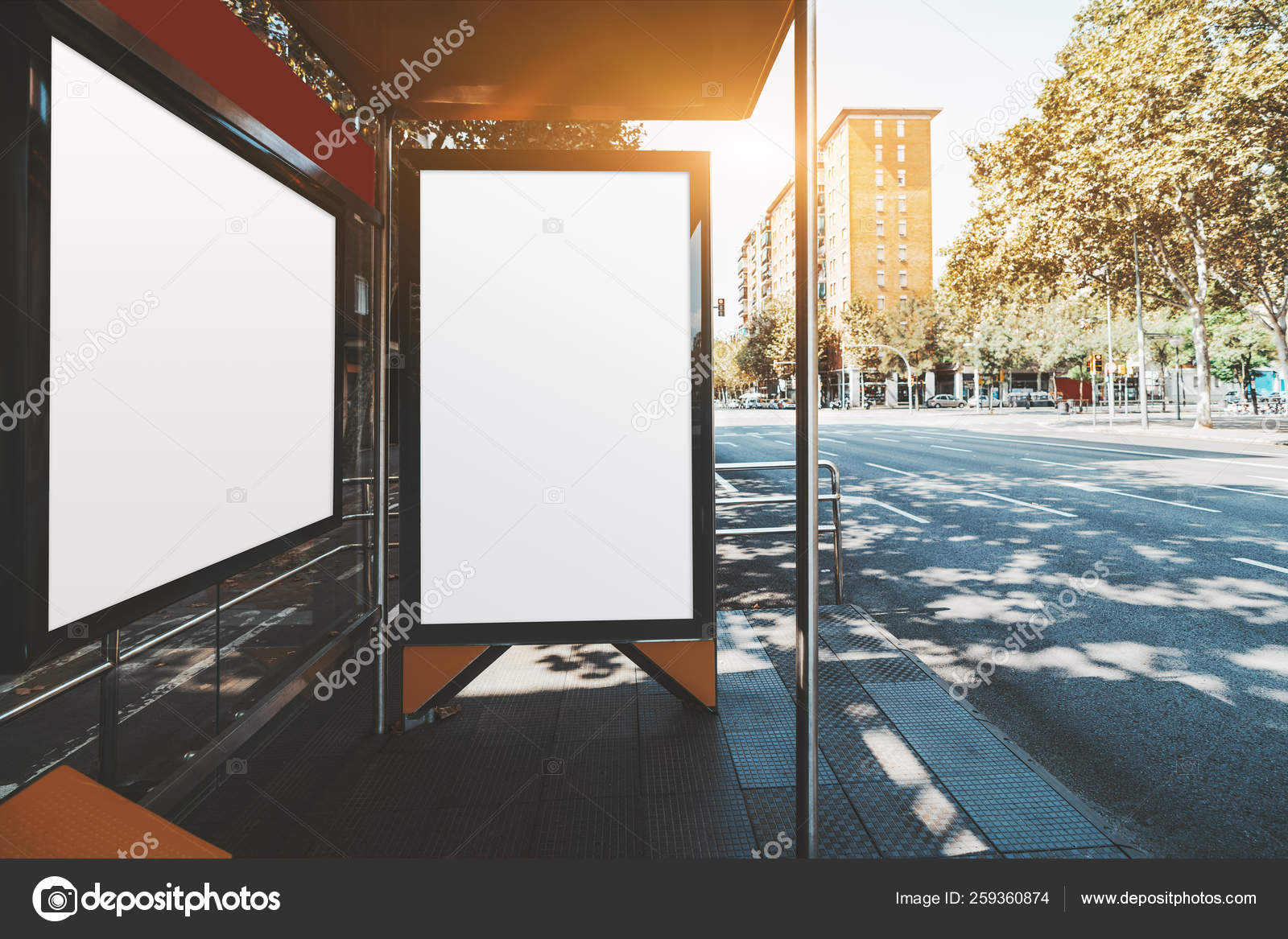 Download Free Poster Mockups Inside Of A Bus Stop Stock Photo C Skynextphoto 259360874 PSD Mockup Template