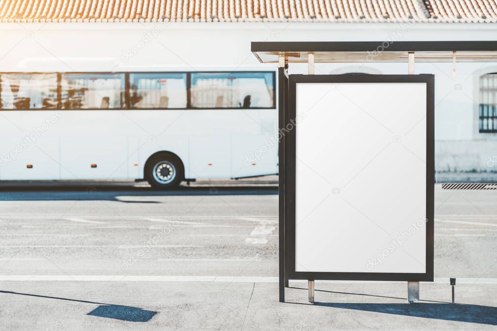 The bus stop with a poster mockup