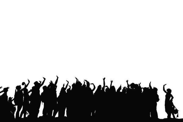 Silhouette Einer Menschenmenge Mit Erhobenen Händen — Stockfoto