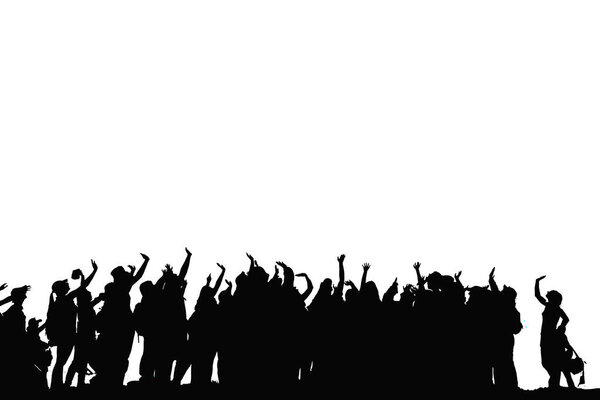 Silhouette of a crowd with hands up