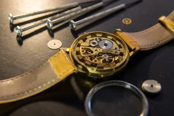 Horloger Est Réparation Une Montre Automatique Vintage — Photo