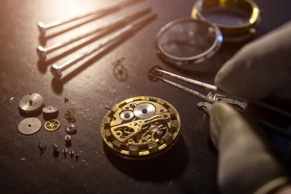 Watch maker is repairing a vintage automatic watch.