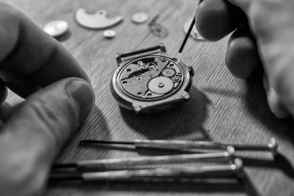 Relojero Está Reparando Reloj Automático Vintage — Foto de Stock
