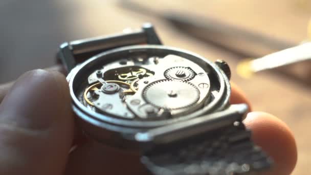 Horlogemaker Werkplaats Mechanische Horloge Reparatie — Stockvideo