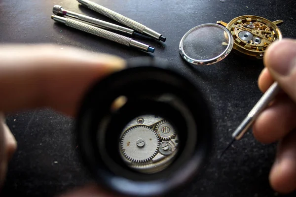 Mechanische Horloge Reparatie Horlogemaker Werkplaats — Stockfoto