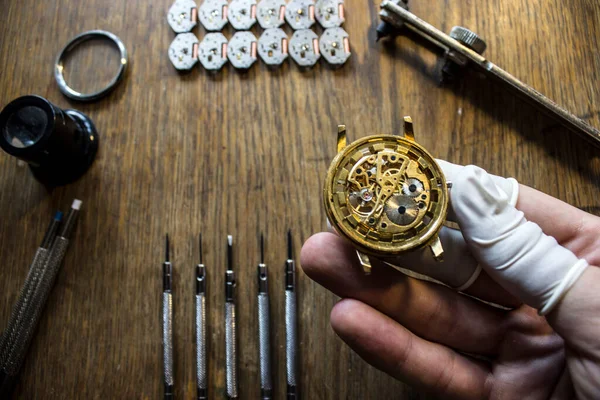 Mechanische Horloge Reparatie Horlogemaker Werkplaats — Stockfoto