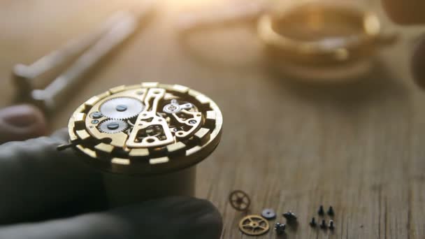 Horlogemaker Werkplaats Mechanische Horloge Reparatie — Stockvideo