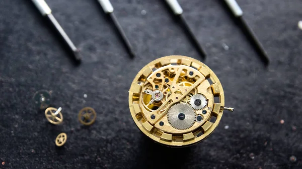 Mechanische Horloge Reparatie Werkplaats Horlogemaker Close — Stockfoto