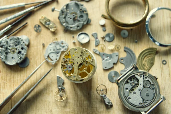 Mechanische Horloge Reparatie Werkplaats Horlogemaker Close — Stockfoto