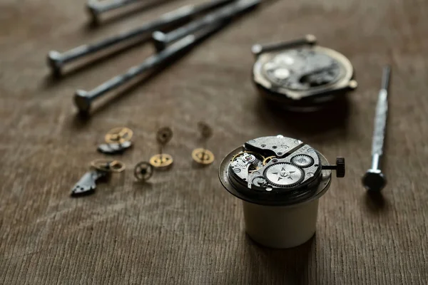 Mekanisk Klocka Reparation Urmakare Verkstad — Stockfoto