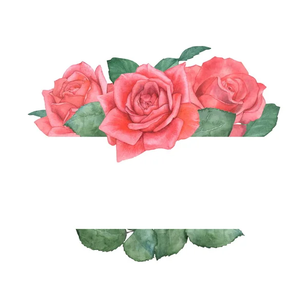 El elegante marco de rosas. Ilustración en acuarela. Aislado sobre blanco. Dibujo manual — Foto de Stock