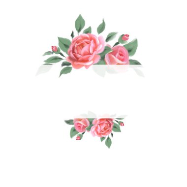 Güllerle süslenmiş zarif bir çerçeve. Dekorasyon davetiyeleri, tebrik kartları, kartvizitler için uygun