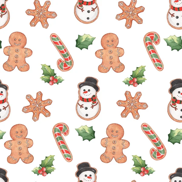 크리스마스 쿠키에 곁들인 무뚝뚝 한 패턴. 수채화 삽화 1 — 스톡 사진