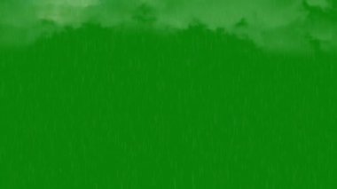 Yeşil ekranda sağanak yağmur. Bulutların yanında şimşekler çakar sağanak yağış, yeşil ekran üzerinde gök gürültülü fırtınalar