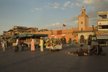 Marakeş, Fas. 29 Eylül 2017. Kare Jemaa el-Fna, Marakesh, Fas ticaret.
