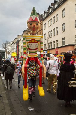 Köln, Almanya, 12 Şubat 2018. Geleneksel karnaval geçit karnaval maskesi.