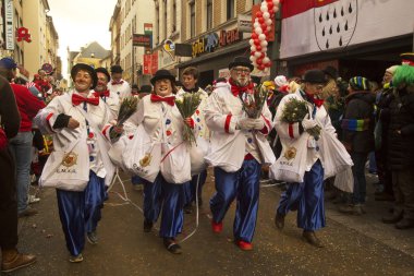 Köln, Almanya, 12 Şubat 2018. Geleneksel karnaval geçit karnaval maskesi.