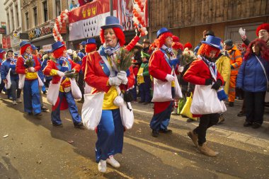 Köln, Almanya, 12 Şubat 2018. Geleneksel karnaval geçit karnaval maskesi.