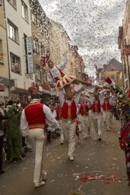 Köln, Almanya, 12 Şubat 2018. Geleneksel karnaval geçit karnaval maskesi.