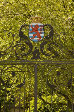 LUXEMBOURG. 05 MAY 2018.  Luxembourgian emblem on the gate of the Grand Ducal Palace in Luxembourg. clipart