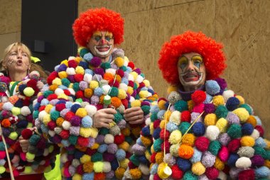 Köln, Almanya, 12 Şubat 2018. Geleneksel karnaval geçit karnaval maskesi.