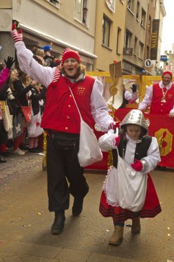 Köln, Almanya, 12 Şubat 2018. Geleneksel karnaval geçit karnaval maskesi.