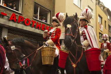 Köln, Almanya, 12 Şubat 2018. Geleneksel karnaval geçit karnaval maskesi.