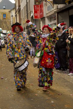 Köln, Almanya, 12 Şubat 2018. Geleneksel karnaval geçit karnaval maskesi.