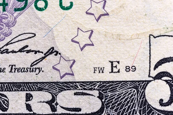Fragment Banknote Five American Dollars — Stock Photo, Image