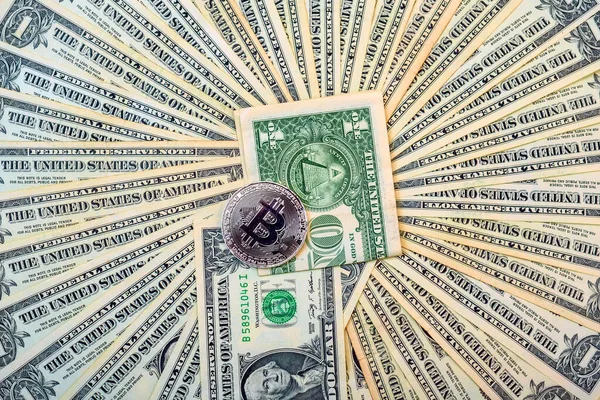 Bitcoin Crypto Pénzt Háttérben Amerikai Dollár — Stock Fotó
