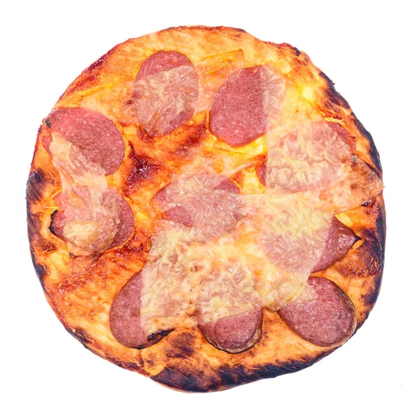 Pizza Med Korv Och Ost Isolerad Vit Bakgrund — Stockfoto