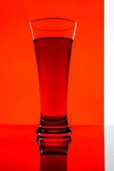 View Glass Red Liquid Red Background — Stock Photo, Image