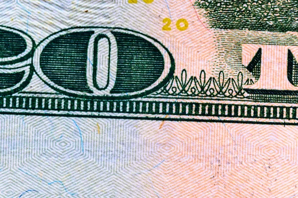 Fragmento Uma Nota Vinte Dólares Fotografado Macro — Fotografia de Stock