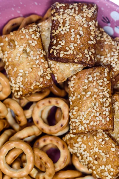 Koekjes Met Sesamzaad Kleine Bagels Gefotografeerd Macro — Stockfoto