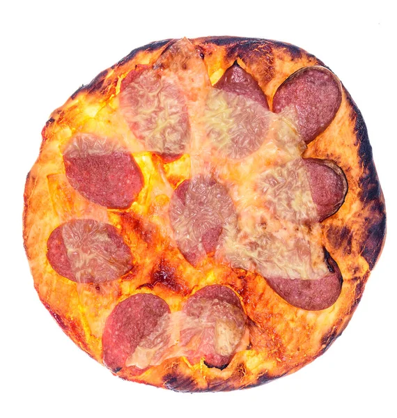 Pizza Med Korv Och Ost Isolerad Vit Bakgrund — Stockfoto