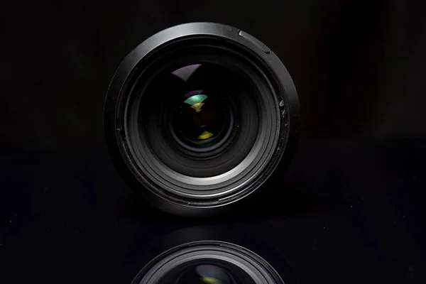 Closeup Dusty Photo Lens Dark Background — Stock Photo, Image