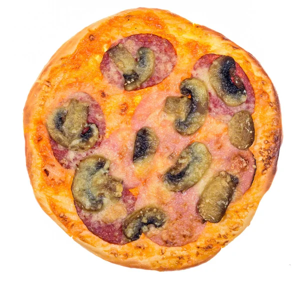 Pizza Med Korv Och Ost Isolerad Vit Bakgrund — Stockfoto