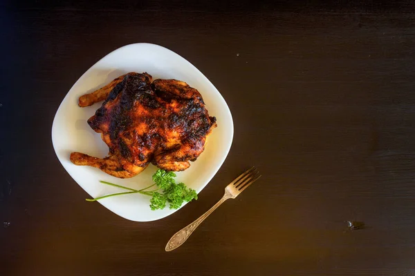 Baked Chicken Dark Wooden Background — Stock Photo, Image