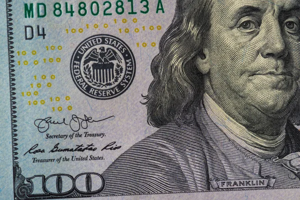 Egy Darab 100 Dolláros Bankjegy Közelről Fotózva — Stock Fotó