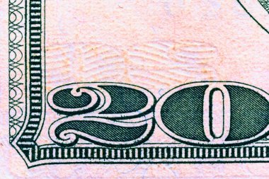 20 dolarlık banknotun bir parçası makroyu fotoğrafladı.