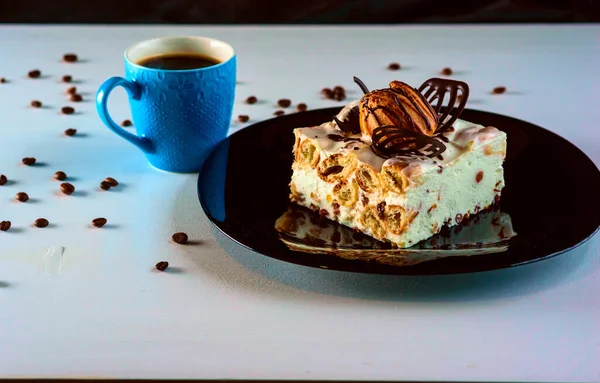 View Cup Coffee Beautiful Cake Plate — Stock Photo, Image