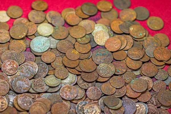 Розсіювання Старих Монет Фотографії Крупним Планом — стокове фото