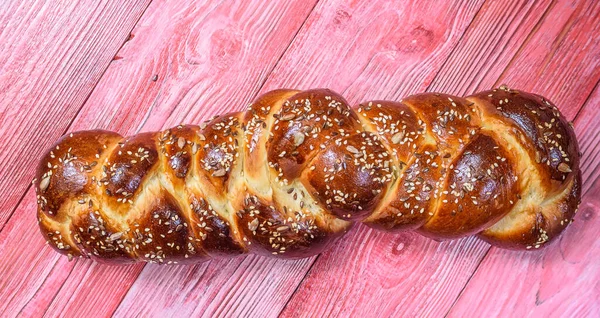 Välsmakande Challah Trä Bakgrund — Stockfoto