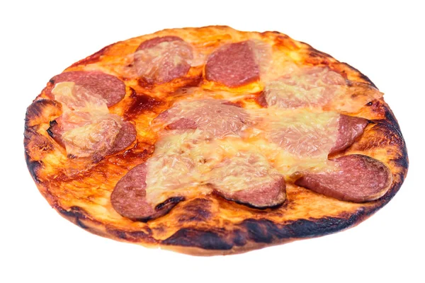 Pizza Med Korv Och Ost Isolerad Vit Bakgrund — Stockfoto