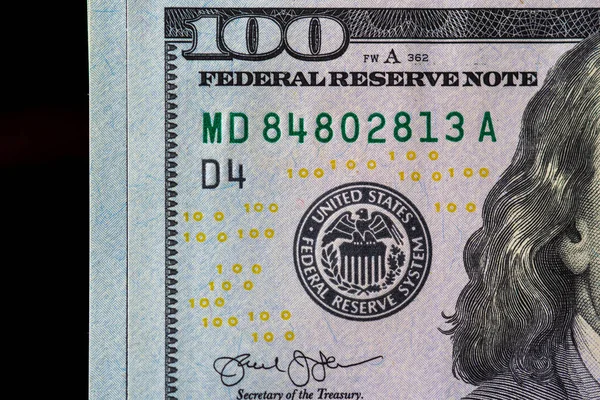 Egy Darab 100 Dolláros Bankjegy Közelről Fotózva — Stock Fotó
