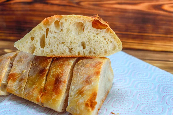 Sliced Homemade Bread Wooden Background — Stock Photo, Image